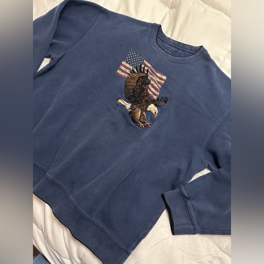 Vintage Croft & Barrow Embroidered Bald Eagle Americana Flag Crewneck Sweatshirt - Picture 3 of 7